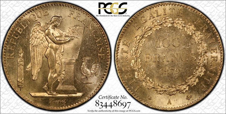フランス1879年エンジェル100フラン金貨 PCGS MS64の画像