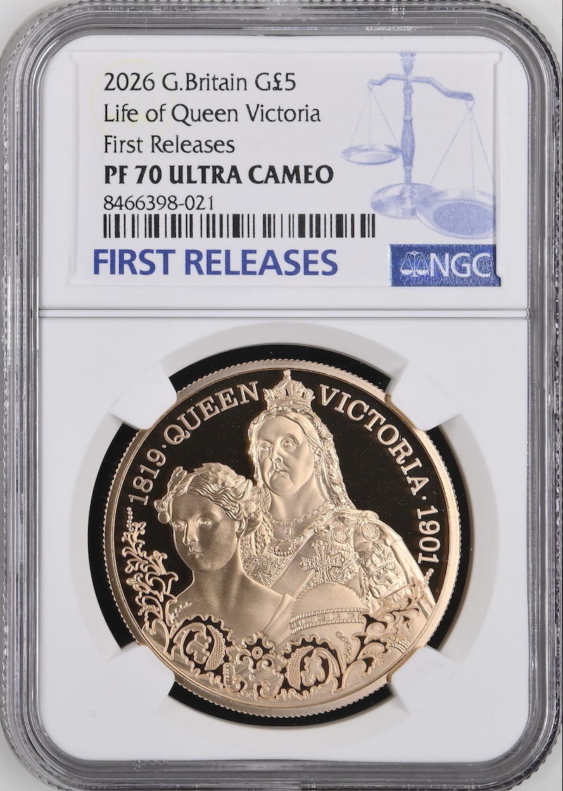 イギリス2026年ヴィクトリア没後125年5ポンド金貨PF70UCAM ファストリリースの画像