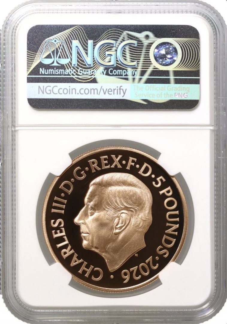 イギリス2026年ミドルエリザベス5ポンド金貨NGC PF70UCAM 初日発行の画像