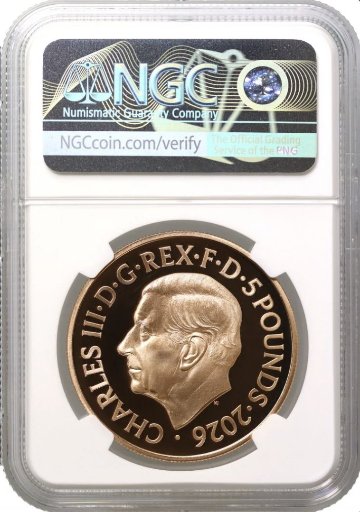 イギリス2026年ミドルエリザベス5ポンド金貨NGC PF70UCAM 初日発行の画像
