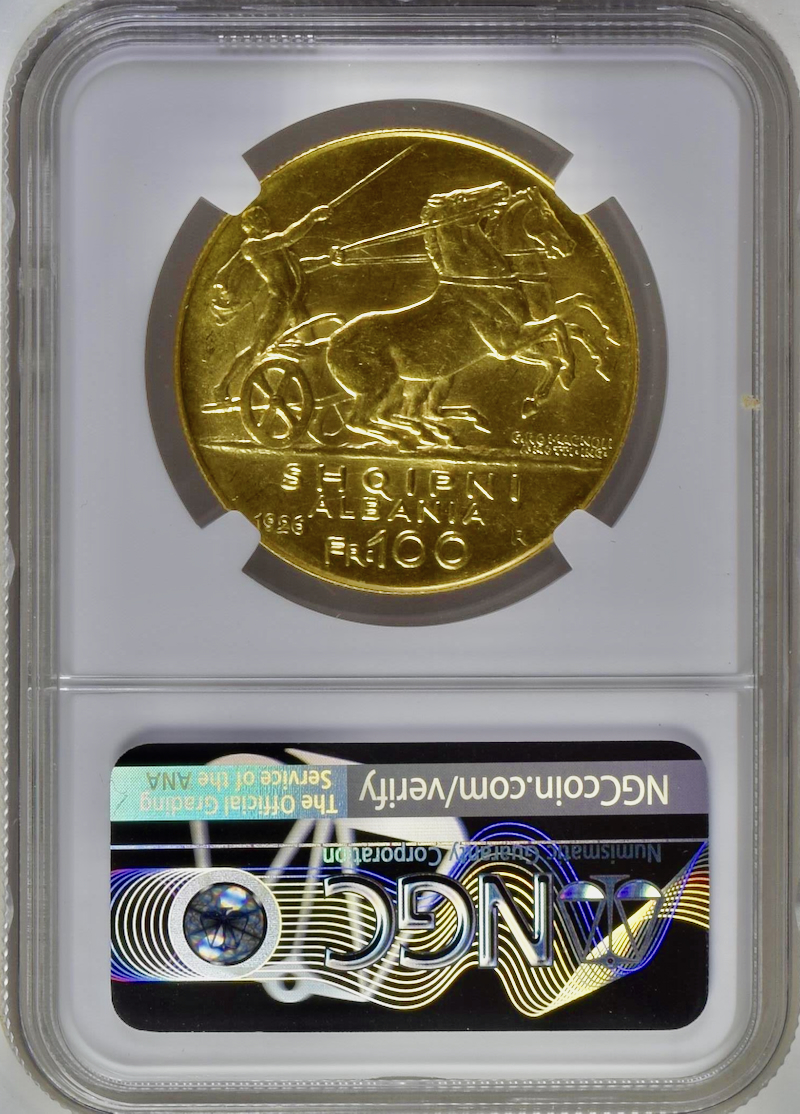 アルバニア1927年100フランガ金貨 2スターNGC MS64の画像
