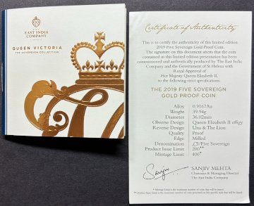 St,ヘレナ2019年ウナ＆ライオン5ポンド金貨の画像