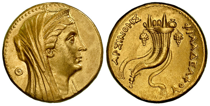 古代ギリシャ エジプト 紀元前253年 アルシノエ オクタドラクマ金貨NGC AU 5/5  3/5の画像