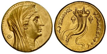 古代ギリシャ エジプト 紀元前253年 アルシノエ オクタドラクマ金貨NGC AU 5/5  3/5の画像