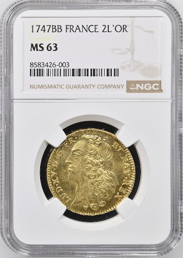 フランス1747年ルイ15世2ルイドール金貨NGC MS63 最高鑑定の画像