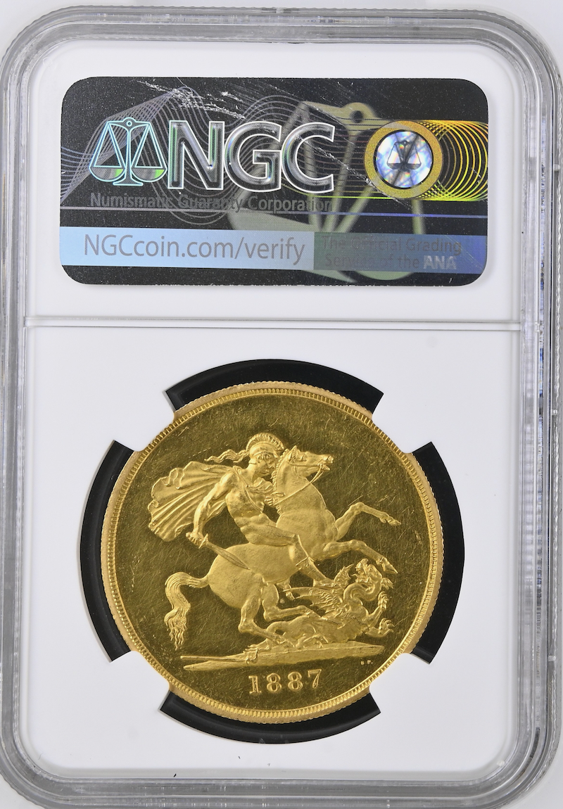 イギリス1887年ヴィクトリアジュビリー5ポンド金貨NGC PF61 UCAMの画像