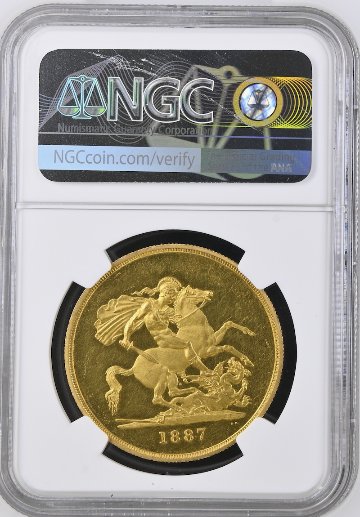 イギリス1887年ヴィクトリアジュビリー5ポンド金貨NGC PF61 UCAMの画像