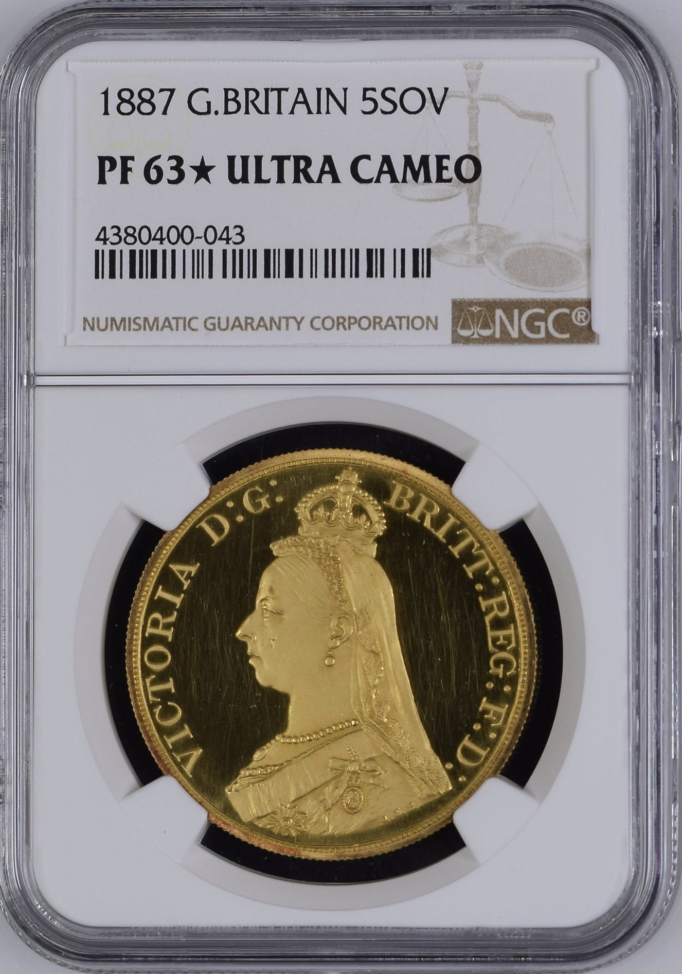 イギリス1887年ヴィクトリアジュビリー5ポンド金貨NGC PF63✭ UCAMの画像