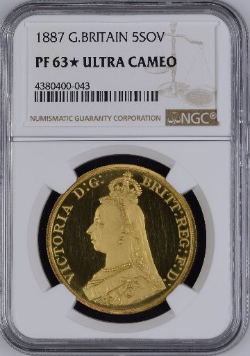 イギリス1887年ヴィクトリアジュビリー5ポンド金貨NGC PF63✭ UCAMの画像
