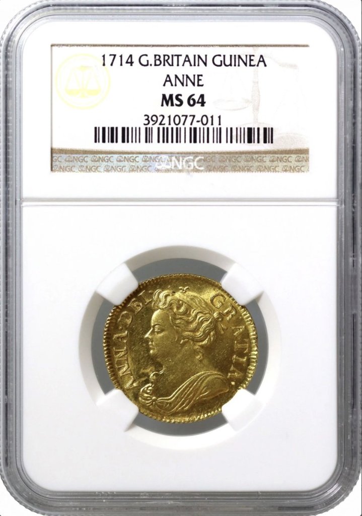 イギリス1714年アン 1ギニー金貨NGC MS64 準最高鑑定の画像