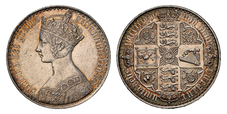 イギリス1847年ヴィクトリアゴシッククラウン銀貨 NGC PF60の画像