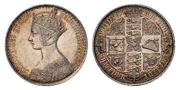 イギリス1847年ヴィクトリアゴシッククラウン銀貨 NGC PF60の画像