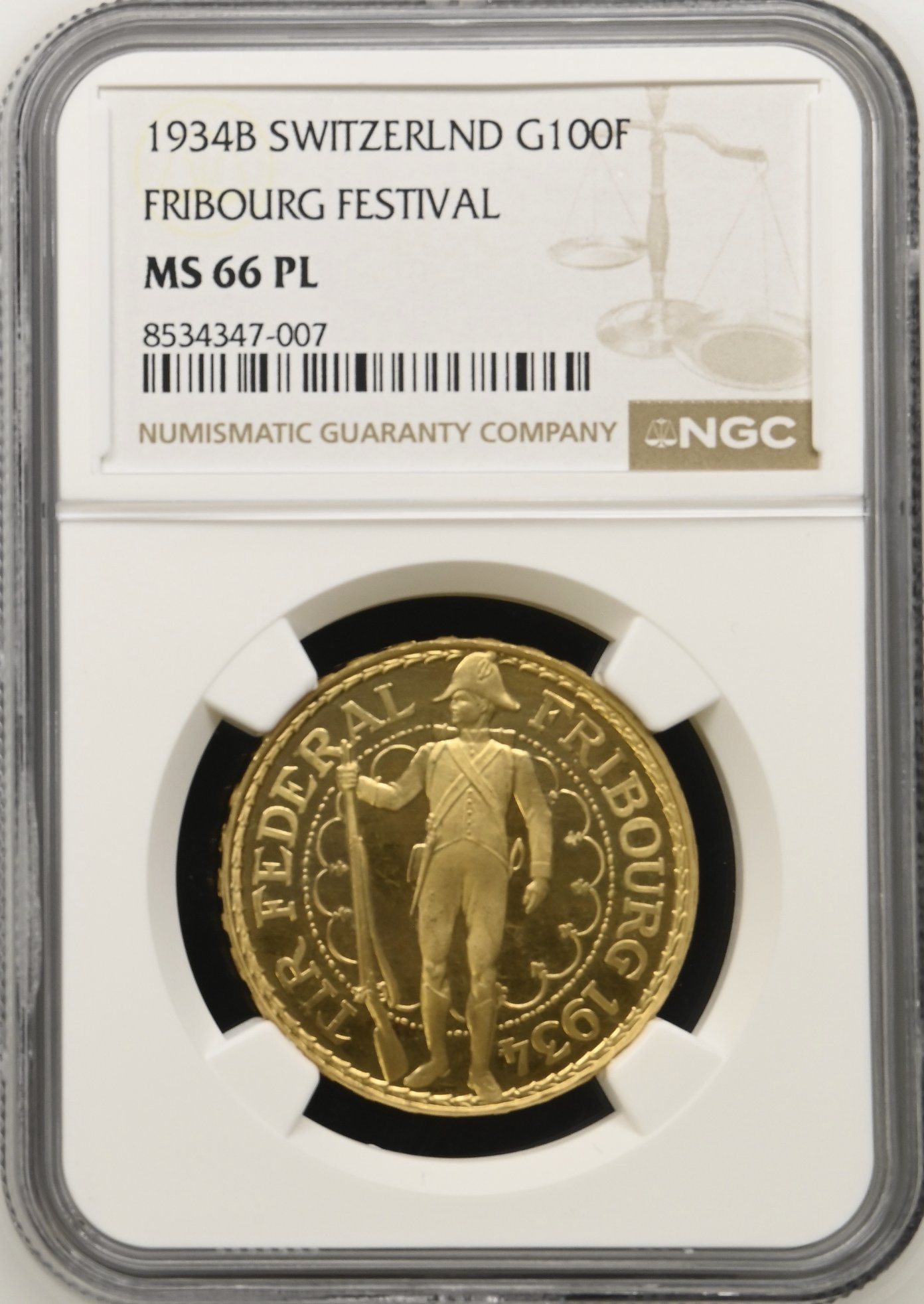 スイス1934年100フラン金貨 NGC MS66PLの画像