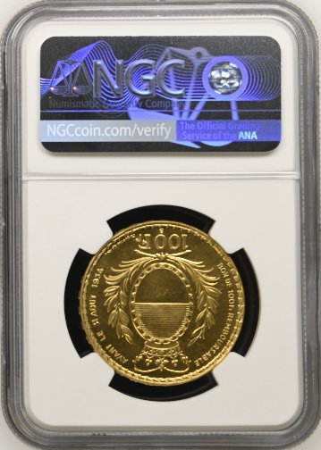 スイス1934年100フラン金貨 NGC MS66PLの画像
