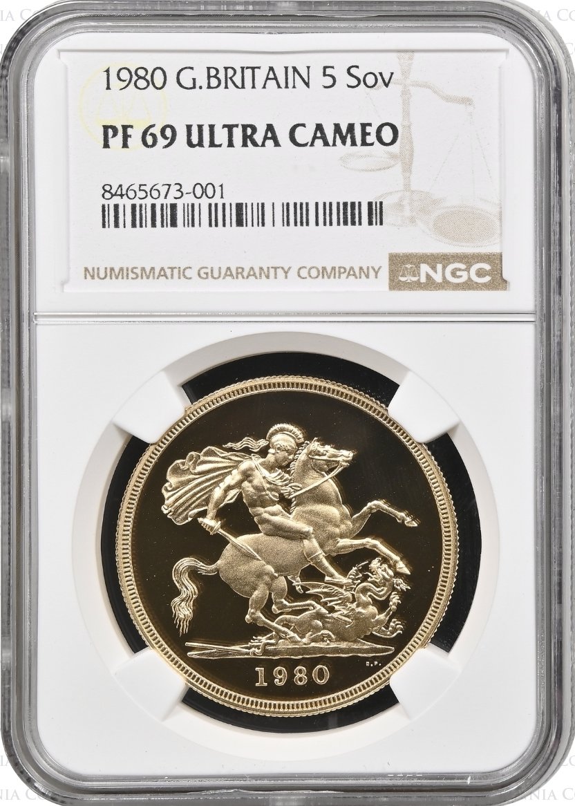 イギリス1980年エリザベス5ポンド金貨NGC PF 69UCAMの画像