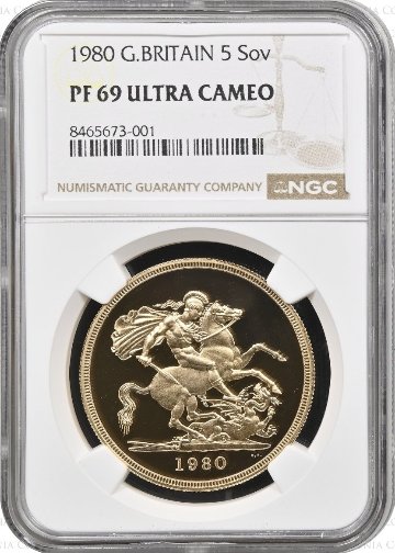 イギリス1980年エリザベス5ポンド金貨NGC PF 69UCAMの画像