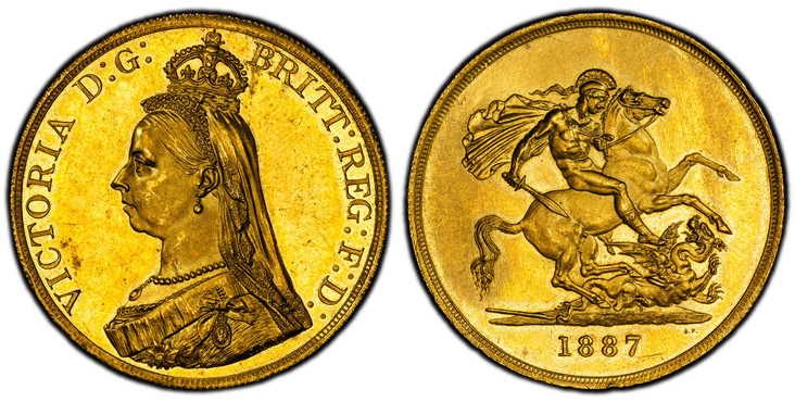 イギリス1887年ヴィクトリア5ポンド金貨PCGS MS64の画像