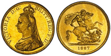 イギリス1887年ヴィクトリア5ポンド金貨PCGS MS64の画像