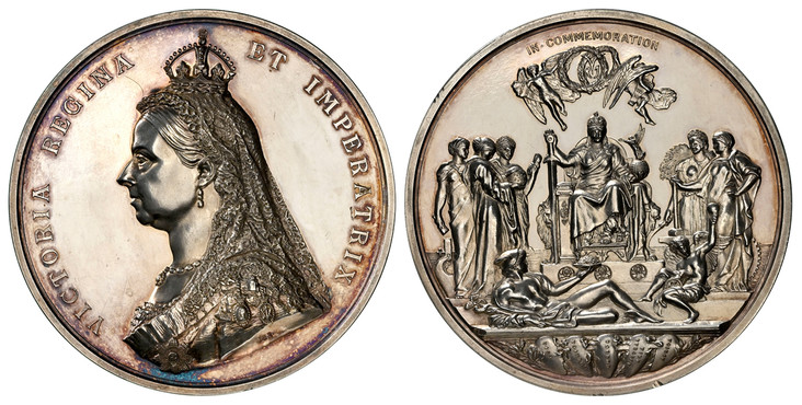 イギリス1887年ヴィクトリア戴冠50年 大型銀メダルNGC MS62の画像