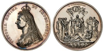 イギリス1887年ヴィクトリア戴冠50年 大型銀メダルNGC MS62の画像