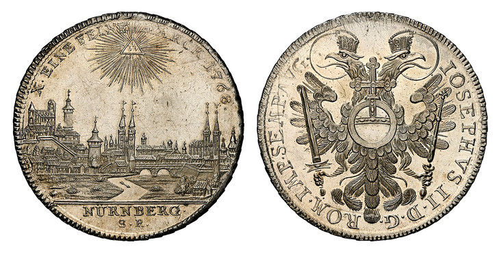 ドイツ ニュルンベルク1768年ターラー銀貨 都市景観 NGC MS61PLの画像