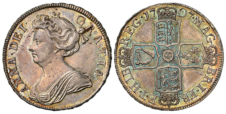 イギリス1707年アン女王ハーフクラウン銀貨 NGC MS63の画像