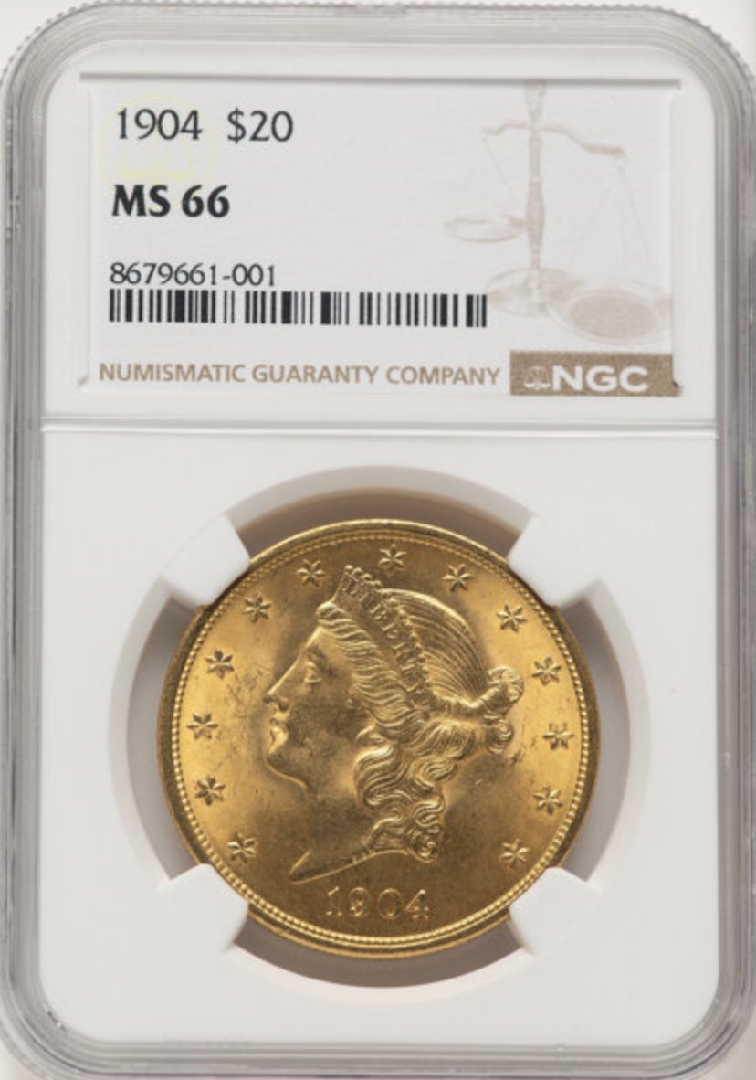 アメリカ1904年ダブルイーグル20ドル金貨 NGC MS66の画像
