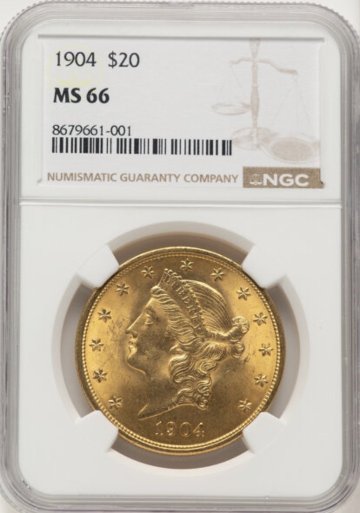 アメリカ1904年ダブルイーグル20ドル金貨 NGC MS66の画像