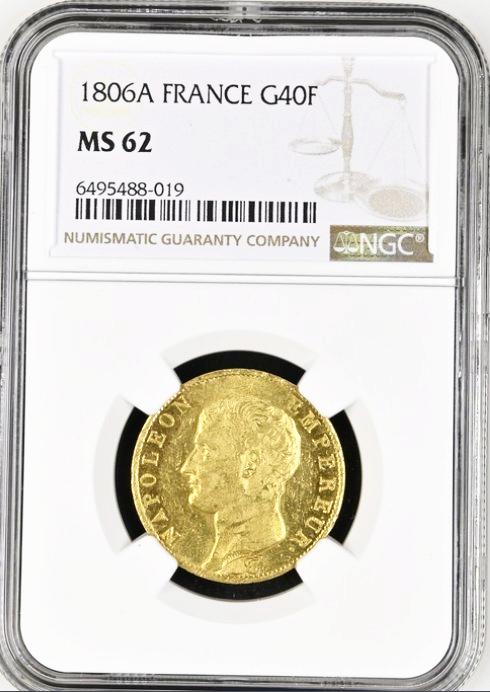 フランス1806年ナポレオン40フラン金貨NGC MS62の画像