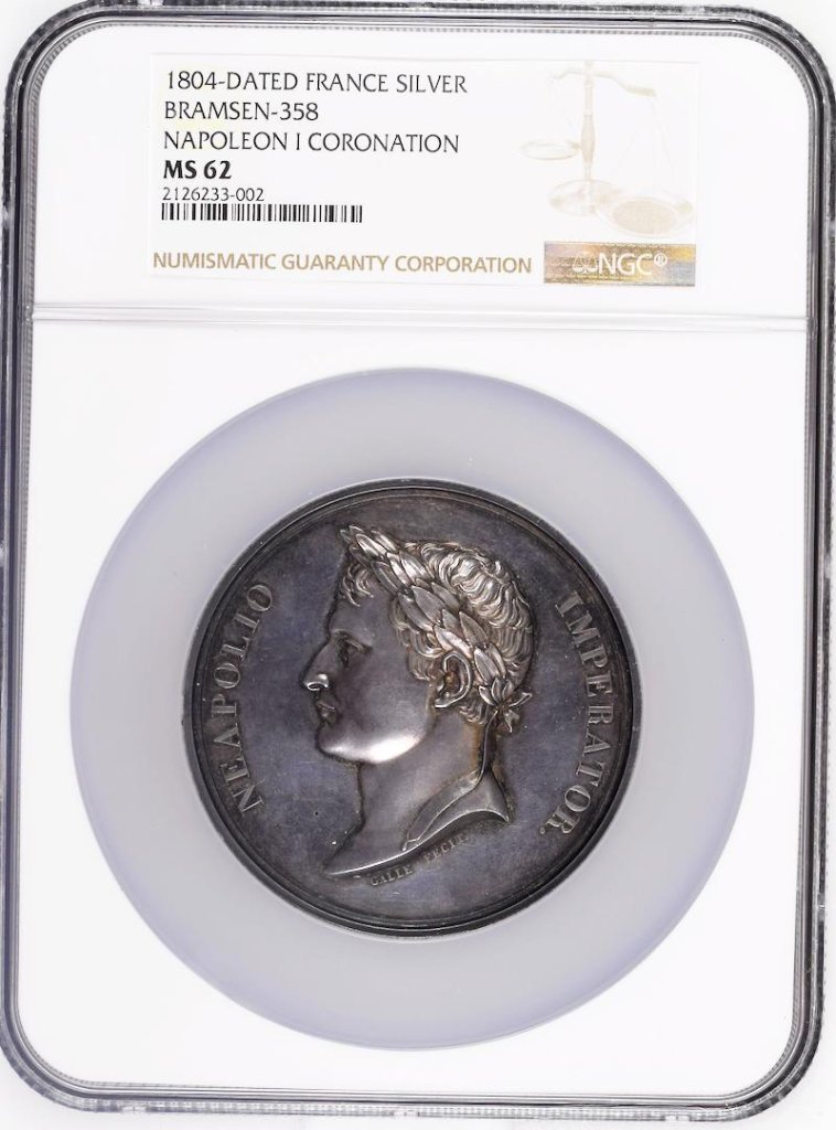 フランス1804年ナポレオン1世大型銀メダル NGC MS62 最高鑑定の画像