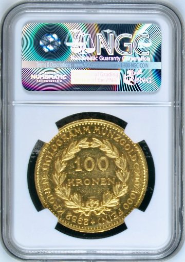 オーストリア1923年 100クロー年金貨 NGC MS62PLの画像