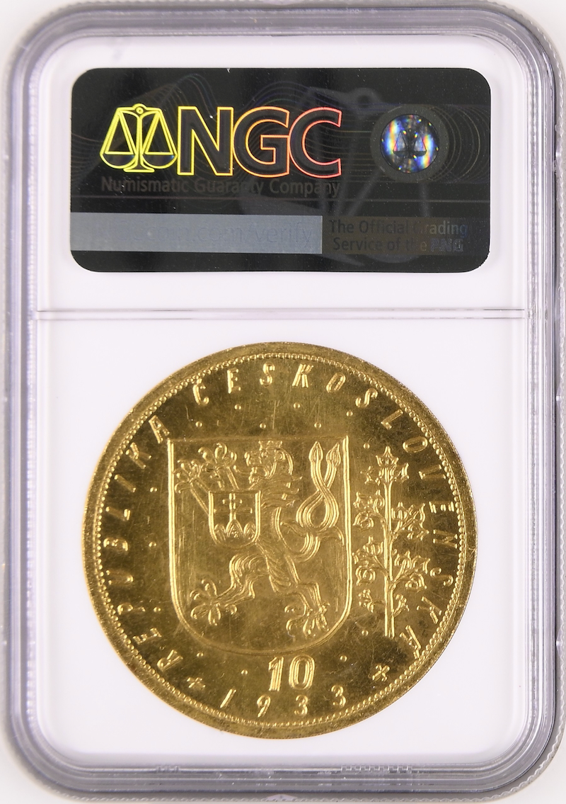 チェコ1933年10ダカット金貨 NGC MS65の画像