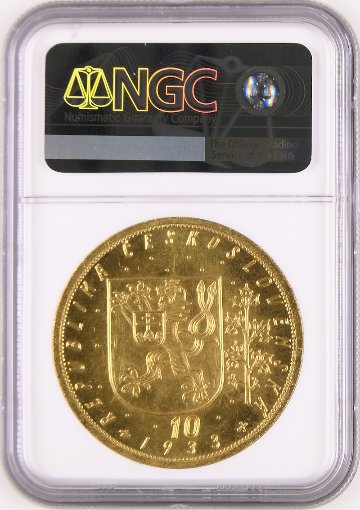 チェコ1933年10ダカット金貨 NGC MS65の画像