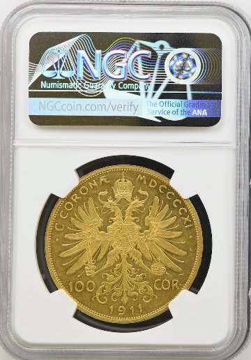 オーストリア1911年100コロナ金貨NGC PL61 最高鑑定の画像