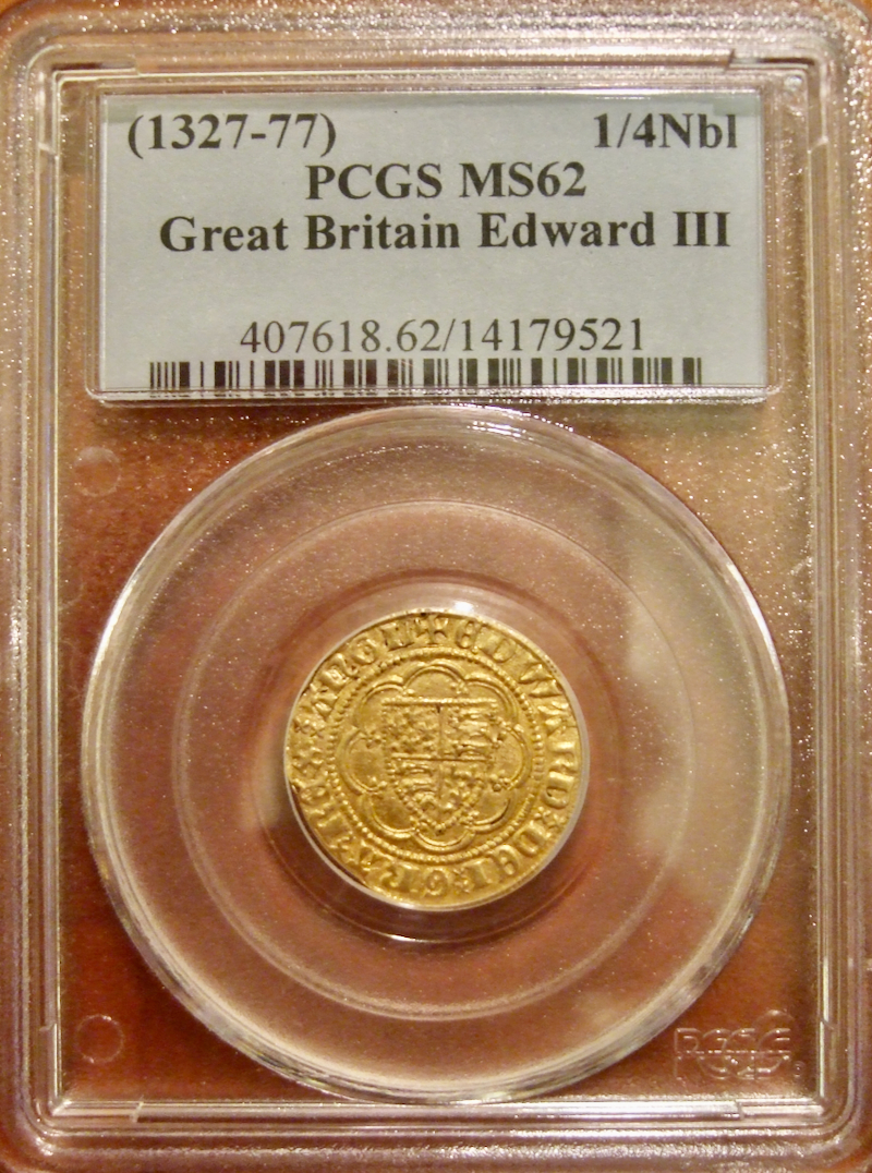 イングランド1327-1377年エドワード3世1/4ノーブル金貨PCGS MS62の画像