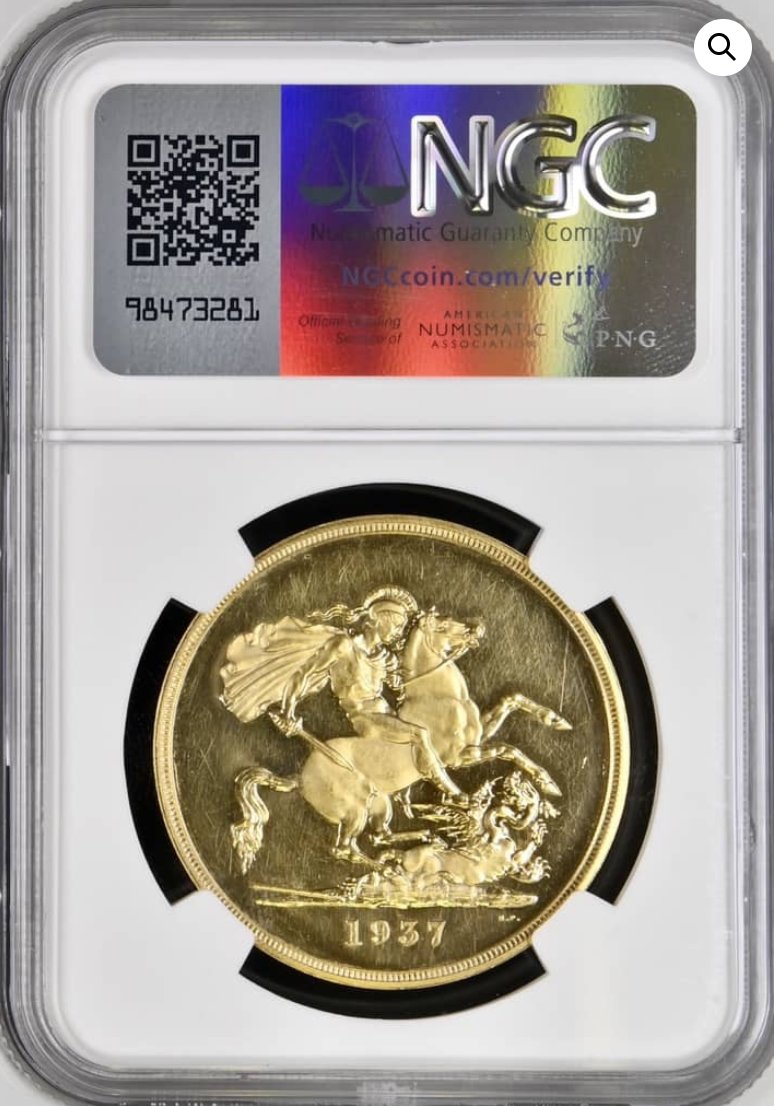イギリス1937年ジョージ6世5ポンド金貨NGC PF60 CAMの画像