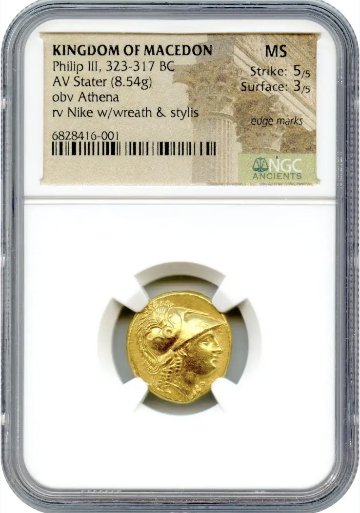 古代ギリシャ マケドニア ピリッポス3世スターテル金貨MS 5/5 3/5の画像
