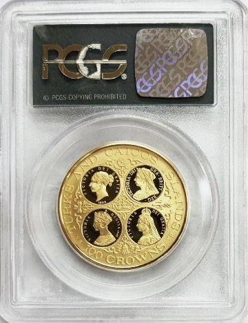 イギリス領タークス＄カイコス100クラウン金貨 PCGS PR69の画像