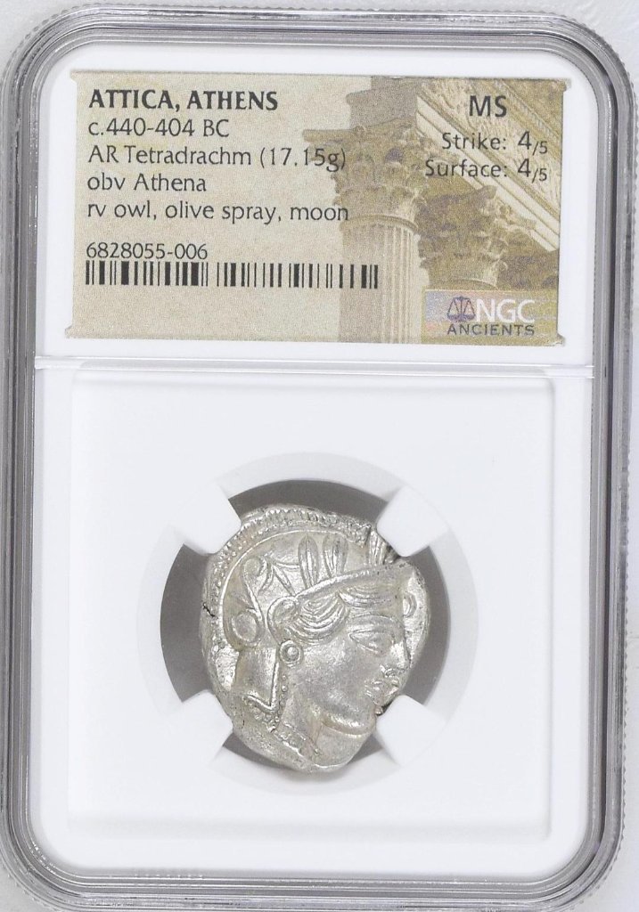 古代ギリシャアッティカBC440-404テトラドラクマ銀貨MS 4/5 4/5の画像