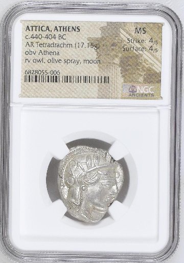 古代ギリシャアッティカBC440-404テトラドラクマ銀貨MS 4/5 4/5の画像