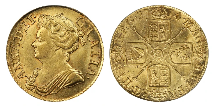 イギリス1714年アン1ギニー金貨 PCGS MS62の画像
