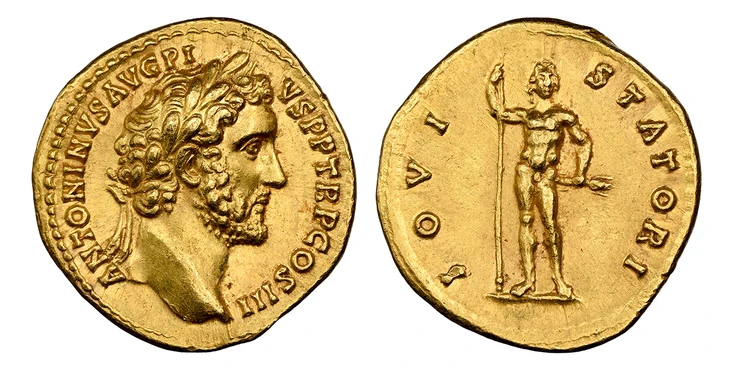 古代ローマ 140−143年アントニヌス ピウス アウレウス金貨 ChAU 5/5 4/5の画像