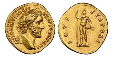 古代ローマ 140−143年アントニヌス ピウス アウレウス金貨 ChAU 5/5 4/5の画像