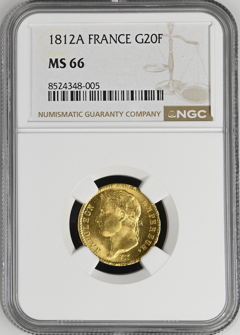 フランス1812年ナポレオンボナパルト20フラン金貨 NGC MS66の画像