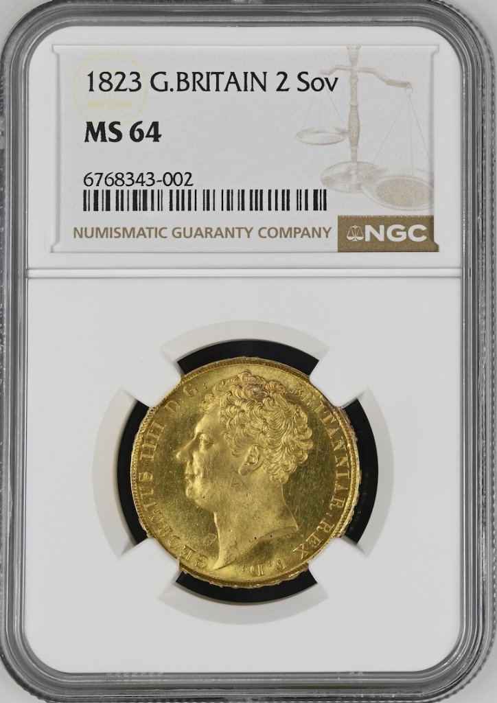 イギリス1823年ジョージ4世2ポンド金貨NGC MS64の画像