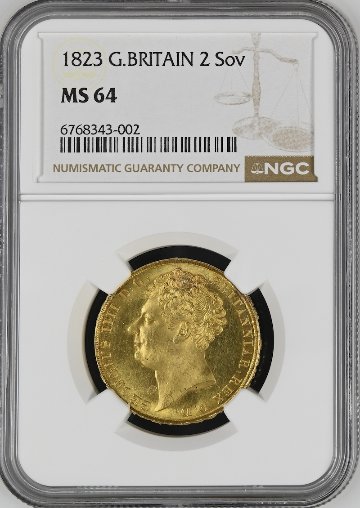 イギリス1823年ジョージ4世2ポンド金貨NGC MS64の画像
