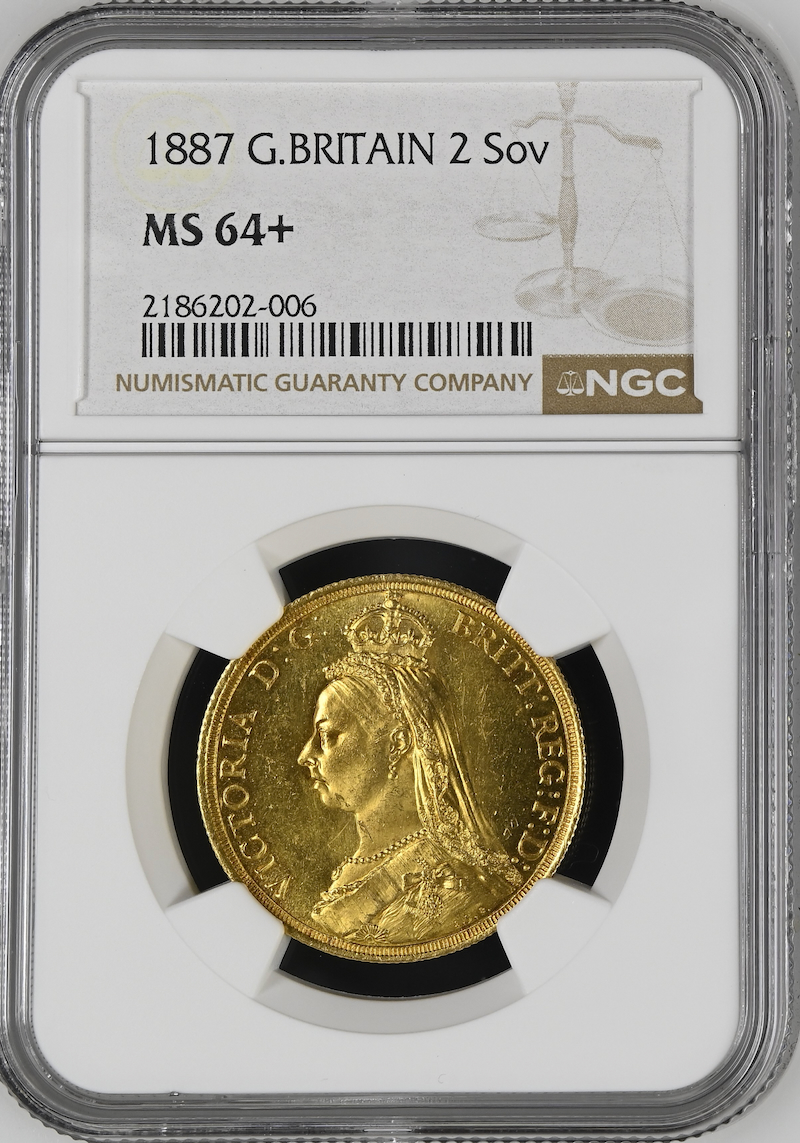 イギリス1887年ヴィクトリア2ポンド金貨 NGC MS64+の画像