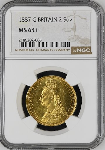 イギリス1887年ヴィクトリア2ポンド金貨 NGC MS64+の画像