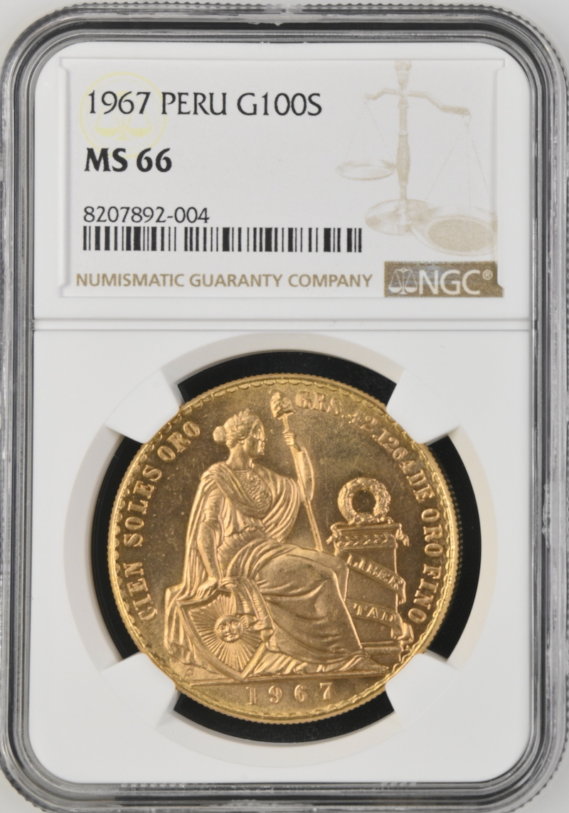 ペルー1967年100ソル金貨NGC MS66 の画像