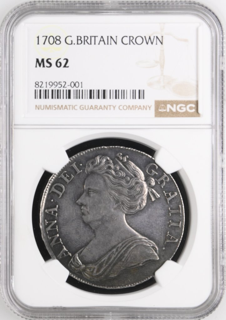 イギリス1708年アン女王 クラウン銀貨NGC MS62 最高鑑定の画像